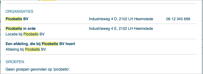 Bovenliggende organisatie zichtbaar bij de zoekresultaten