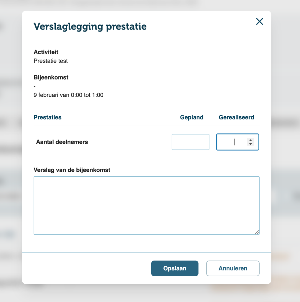 Geplande waarde opgeven bij het verslagleggen op een prestatie