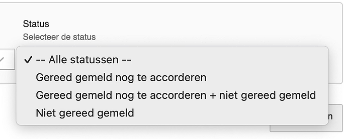RegiTijd - statusfilter opties